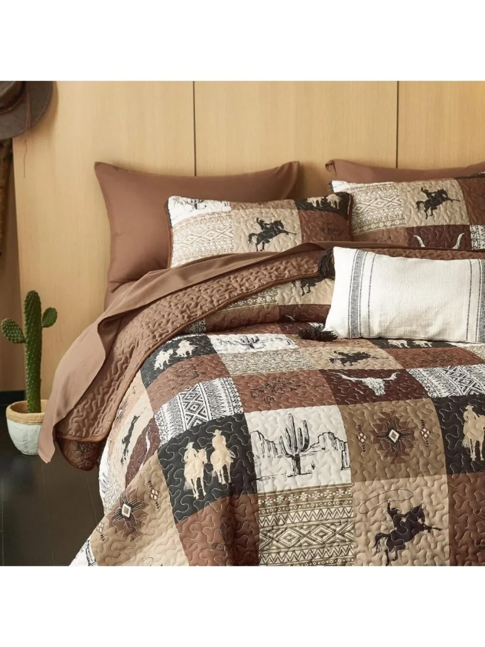 Southwestern Aztec Quilt Set - Rustic Cowboy Ranch Pattern, Reversible King